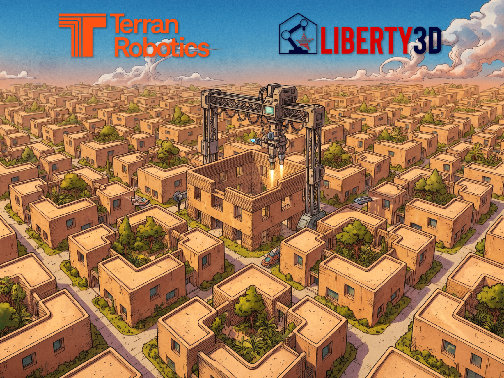 Terran Robotics and Liberty3D event flyer showing 3D-printed housing